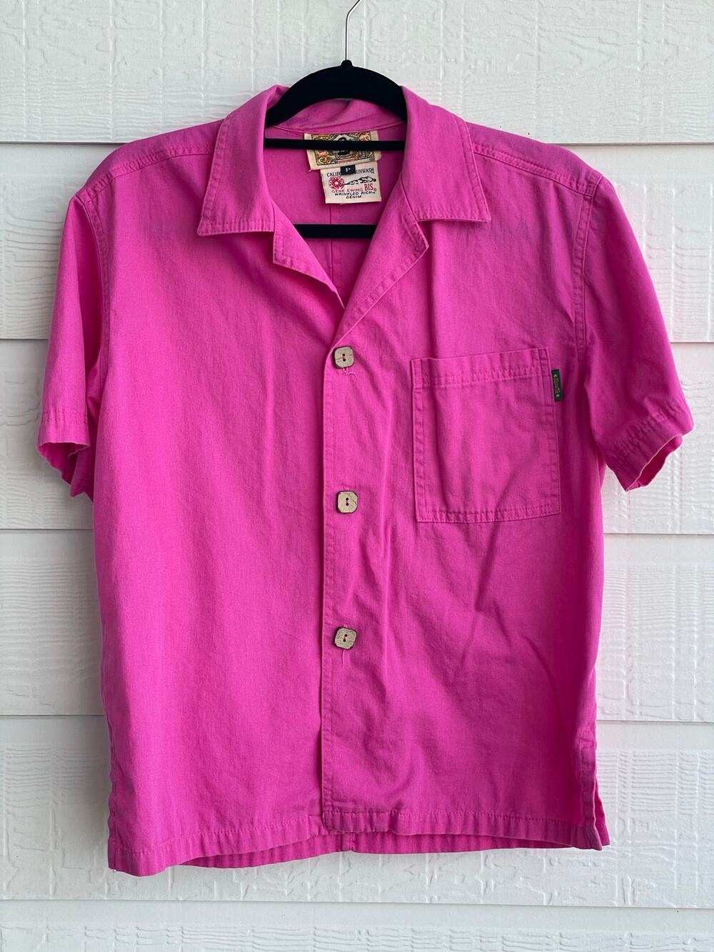 Gene Ewing BIS Pink Wrinkled Denim button up shirt 100% Cotton SM VTG